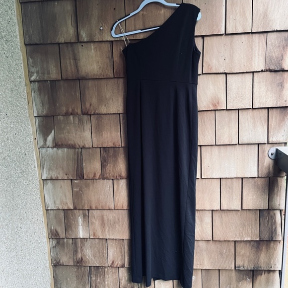 Calvin Klein Womens One Shoulder Gown with Waist Ruch Black Wrap Skirt Size 8 - Picture 12 of 14